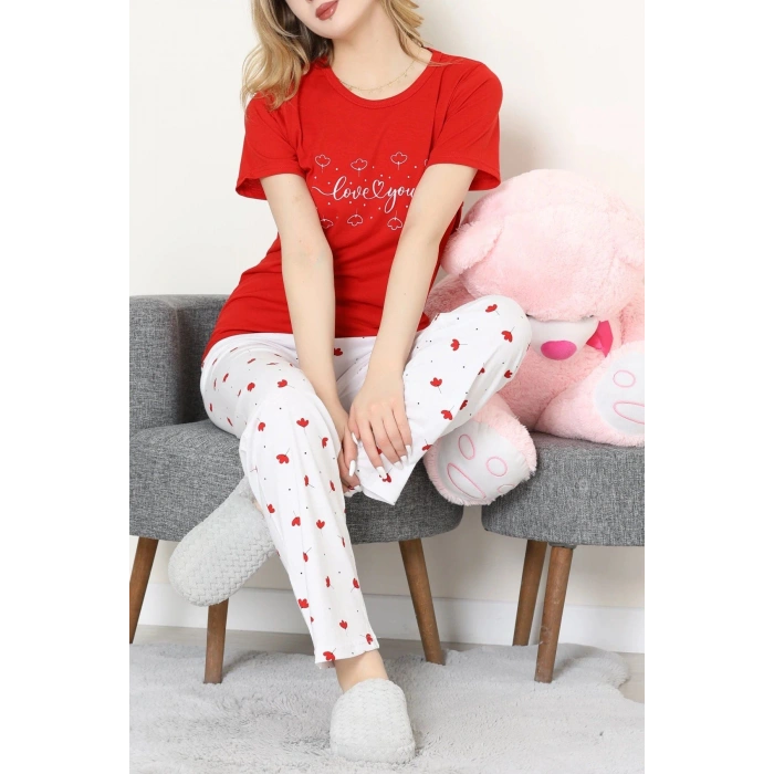Süprem Baskılı Pijama Takım Kırmızıçiçekli - 50774.1773.