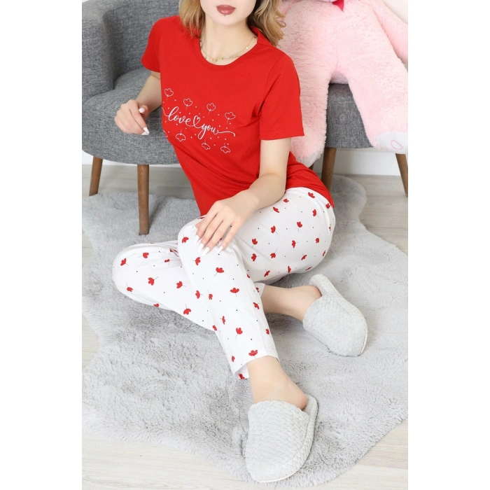 Süprem Baskılı Pijama Takım Kırmızıçiçekli - 50774.1773.