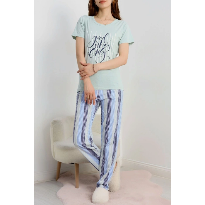Süprem Baskılı Pijama Takım Mint - 50774.1773.