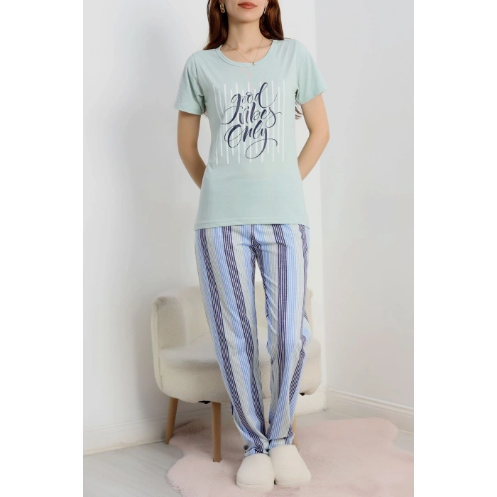 Süprem Baskılı Pijama Takım Mint - 50774.1773.