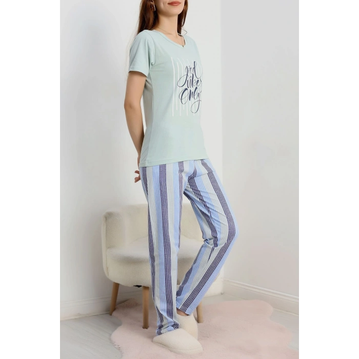 Süprem Baskılı Pijama Takım Mint - 50774.1773.