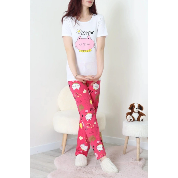 Süprem Baskılı Pijama Takım Pembefuşya - 50774.1773.