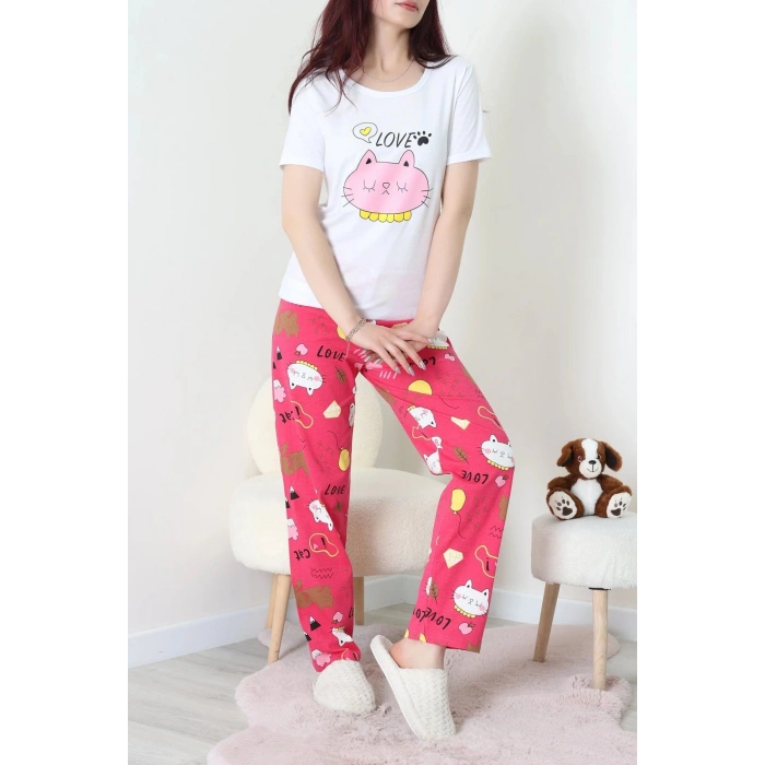 Süprem Baskılı Pijama Takım Pembefuşya - 50774.1773.