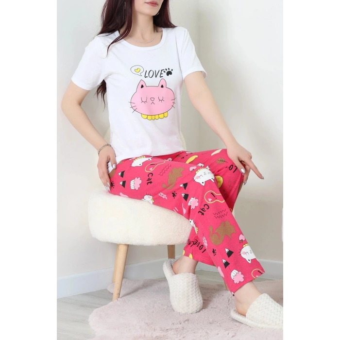 Süprem Baskılı Pijama Takım Pembefuşya - 50774.1773.