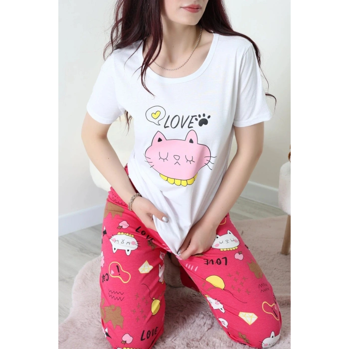 Süprem Baskılı Pijama Takım Pembefuşya - 50774.1773.