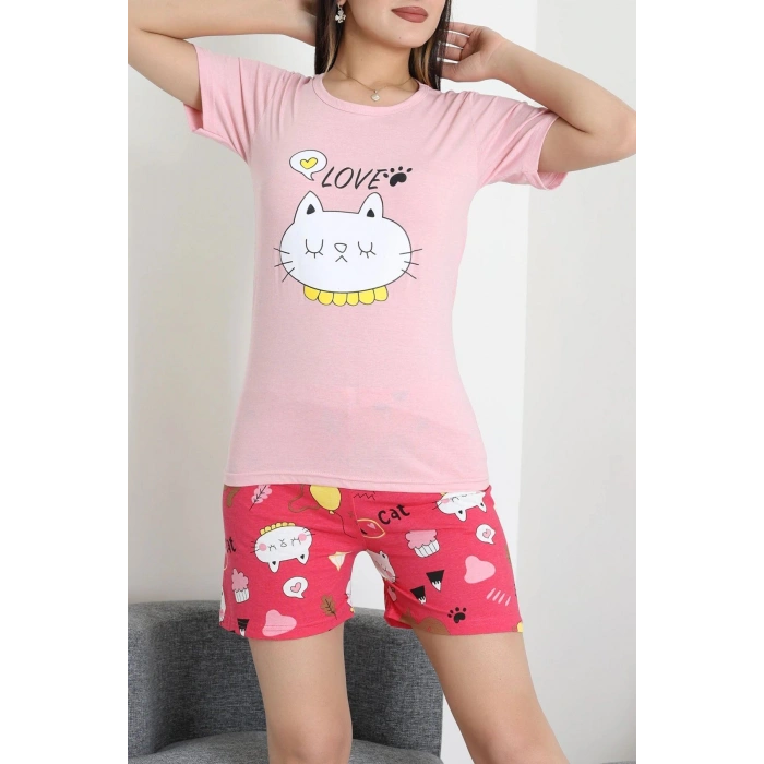 Süprem Baskılı Pijama Takım Pembesarı - 50775.1773.