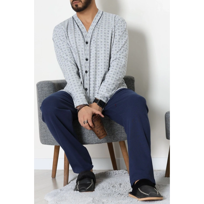 Süprem Boydan Düğmeli Erkek Pijama Takımı Grikareli - 70887.1838.