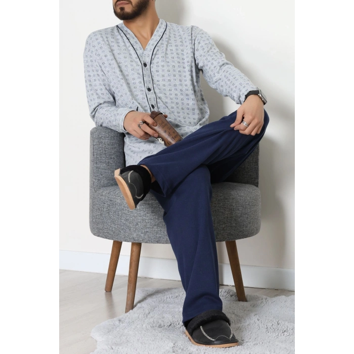 Süprem Boydan Düğmeli Erkek Pijama Takımı Grikareli - 70887.1838.