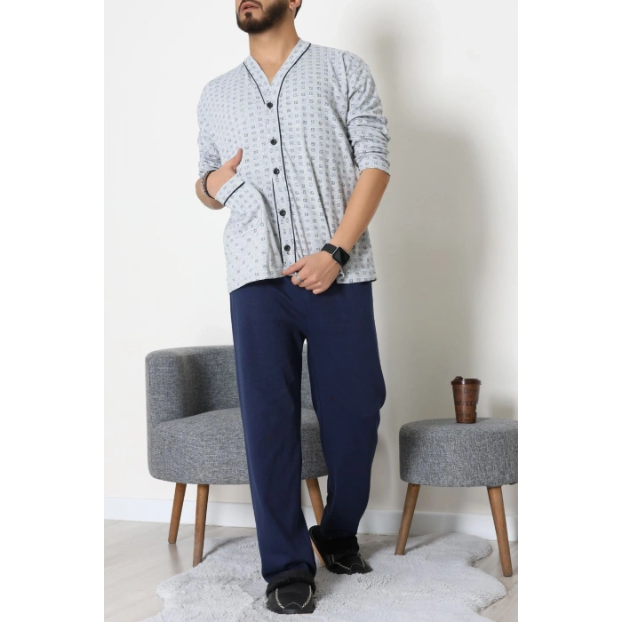 Süprem Boydan Düğmeli Erkek Pijama Takımı Grikareli - 70887.1838.