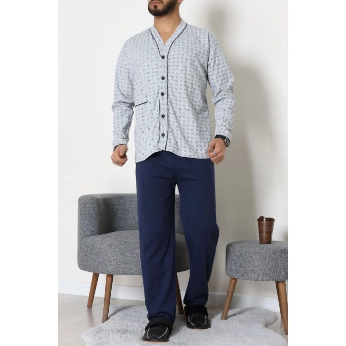 Süprem Boydan Düğmeli Erkek Pijama Takımı Grikareli - 70887.1838.