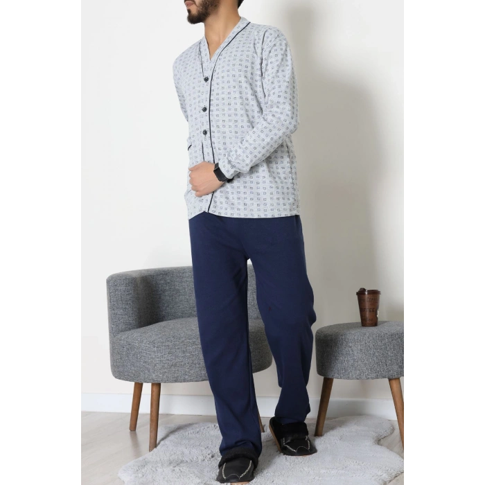 Süprem Boydan Düğmeli Erkek Pijama Takımı Grikareli - 70887.1838.