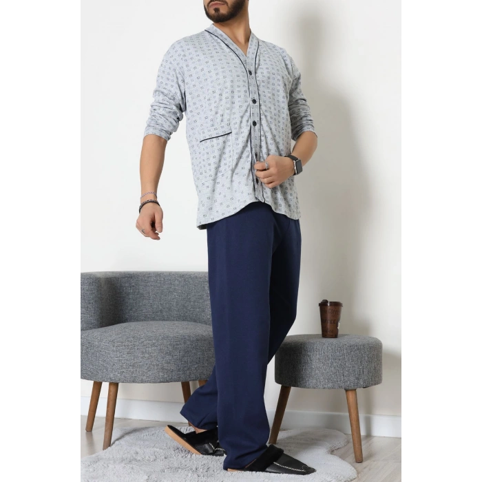 Süprem Boydan Düğmeli Erkek Pijama Takımı Grikareli - 70887.1838.