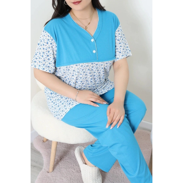 Süprem Büyük Beden Pijama Takımı Mavi - 52286.1902.