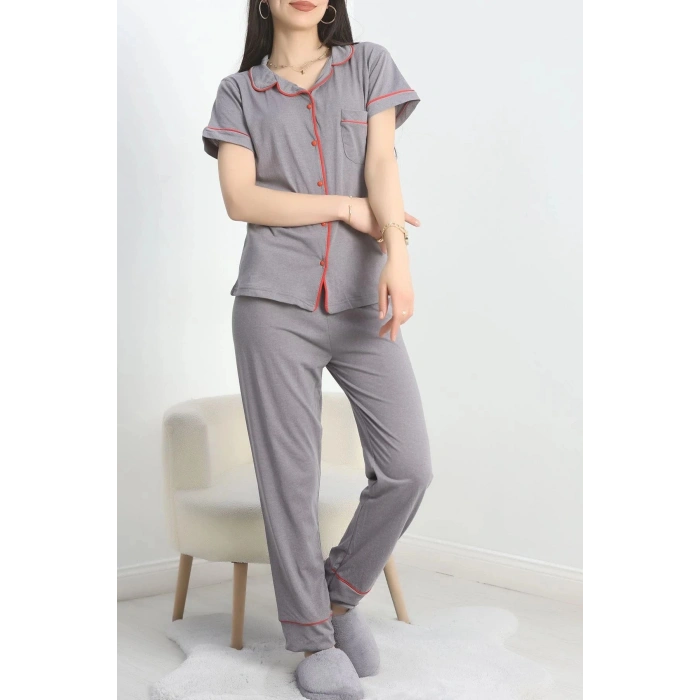 Süprem Düğmeli Pijama Takımı Füme - 30320.1048.