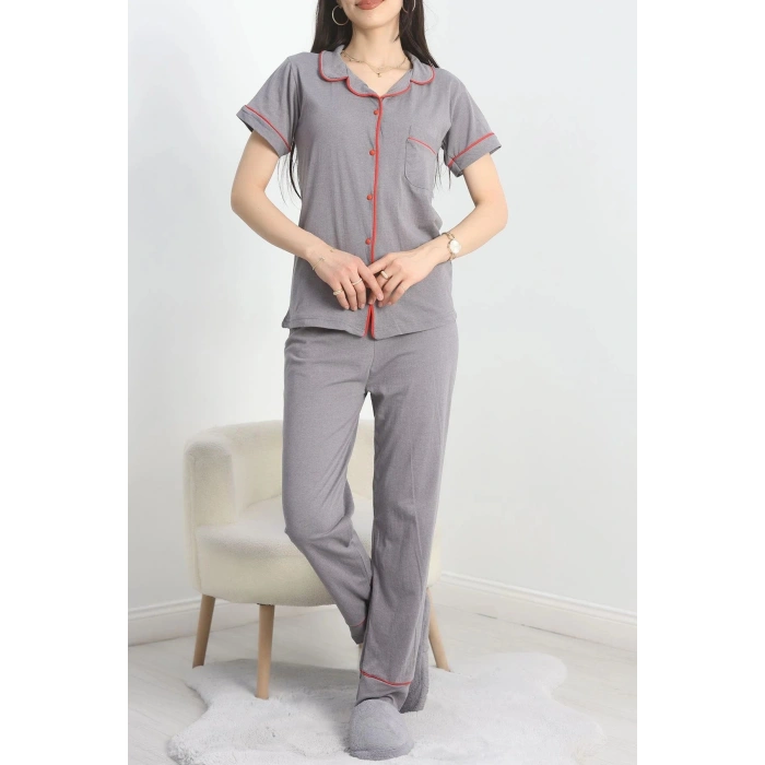 Süprem Düğmeli Pijama Takımı Füme - 30320.1048.