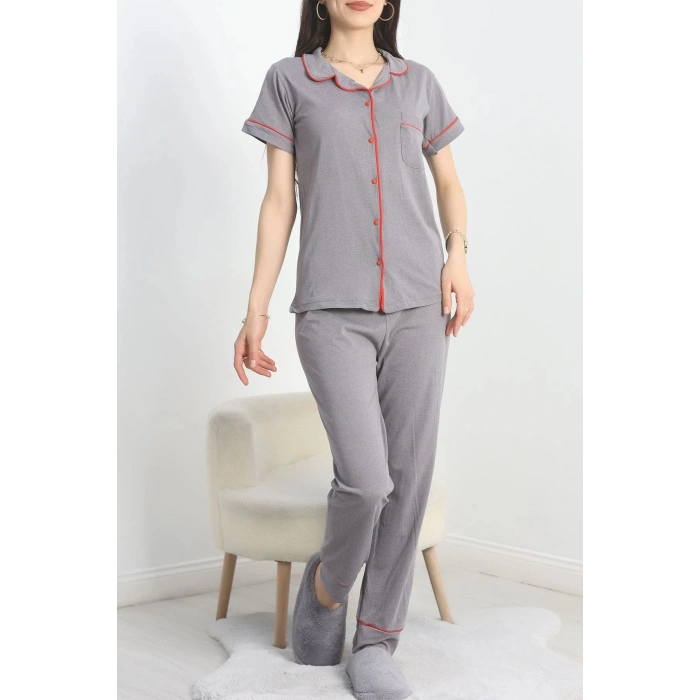 Süprem Düğmeli Pijama Takımı Füme - 30320.1048.