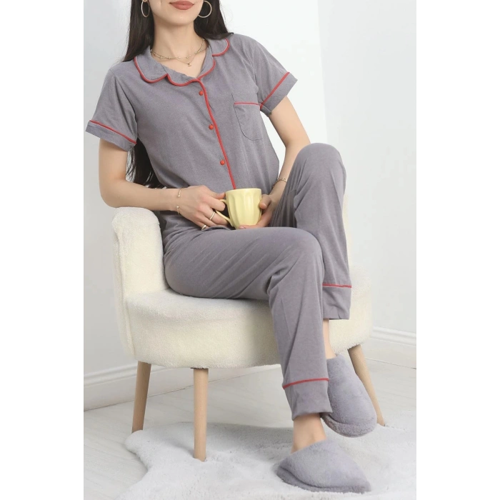 Süprem Düğmeli Pijama Takımı Füme - 30320.1048.