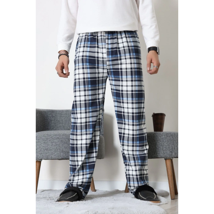 Süprem Ekoseli Erkek Pijama Altı Mavibeyaz - 70889.1838.