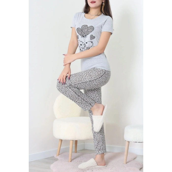 Süprem Kumaş Kısa Kollu Pijama Takımı Gri - 31860.2123.