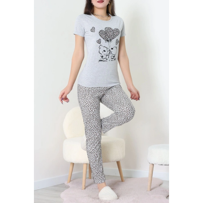 Süprem Kumaş Kısa Kollu Pijama Takımı Gri - 31860.2123.