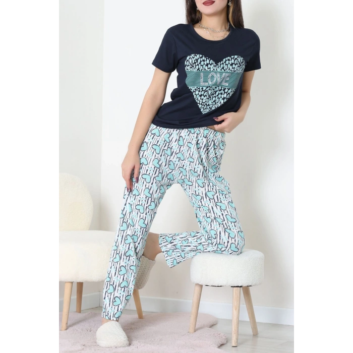 Süprem Kumaş Kısa Kollu Pijama Takımı Lacivert - 31860.2123.