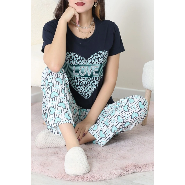 Süprem Kumaş Kısa Kollu Pijama Takımı Lacivert - 31860.2123.