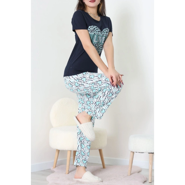 Süprem Kumaş Kısa Kollu Pijama Takımı Lacivert - 31860.2123.