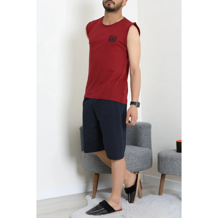 Süprem Nakışlı Erkek Pijama Takımı Bordosiyah - 41983.1048.