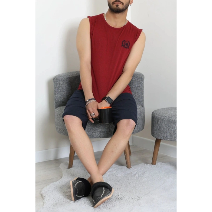 Süprem Nakışlı Erkek Pijama Takımı Bordosiyah - 41983.1048.