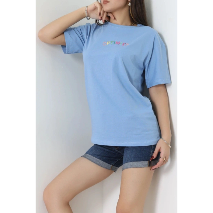 Suprem Nakışlı Oversize Tişört Bebemavi - 31878.1878.