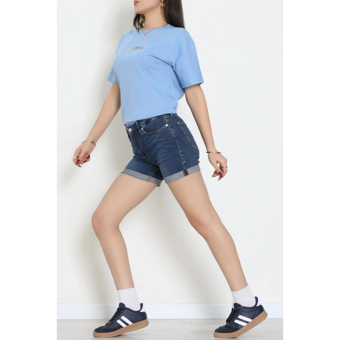 Suprem Nakışlı Oversize Tişört Bebemavi - 31878.1878.