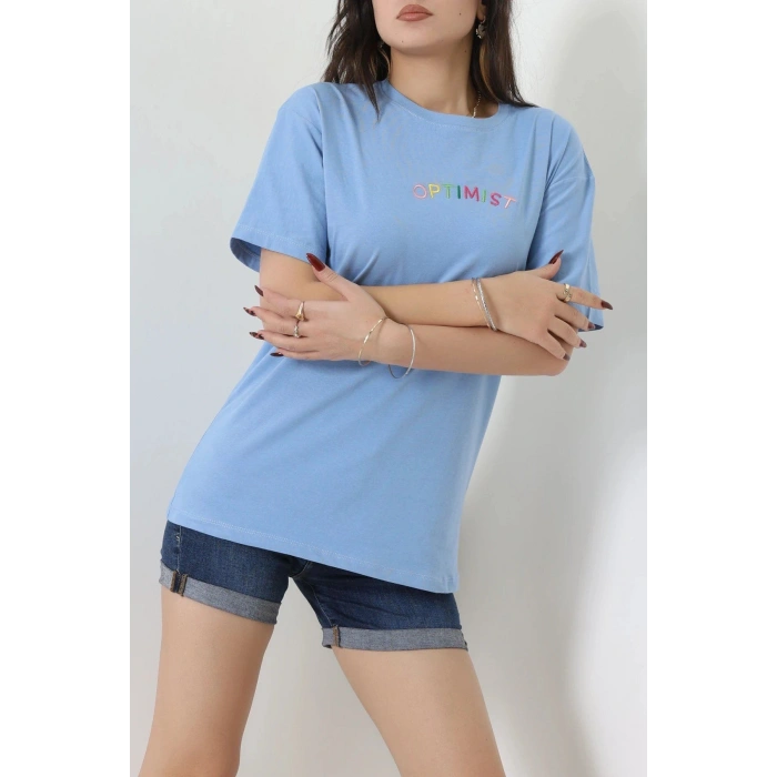 Suprem Nakışlı Oversize Tişört Bebemavi - 31878.1878.