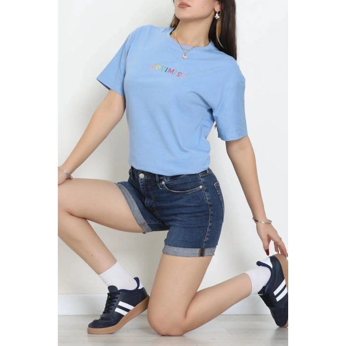 Suprem Nakışlı Oversize Tişört Bebemavi - 31878.1878.