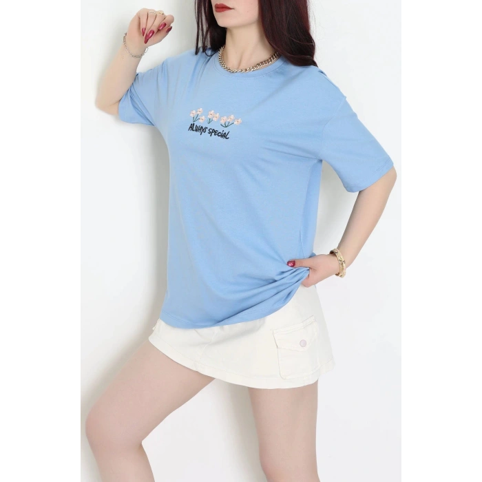 Suprem Nakışlı Oversize Tişört Bebemavi - 31880.1878.
