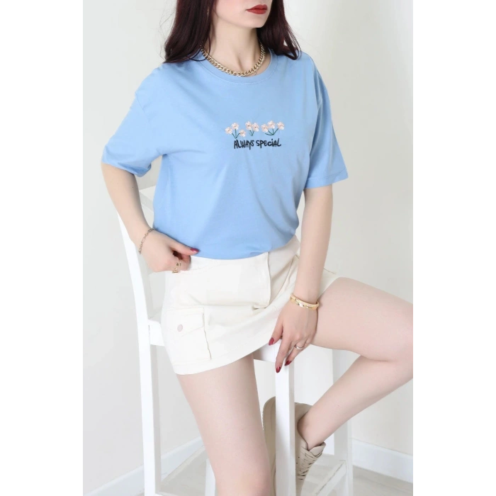 Suprem Nakışlı Oversize Tişört Bebemavi - 31880.1878.