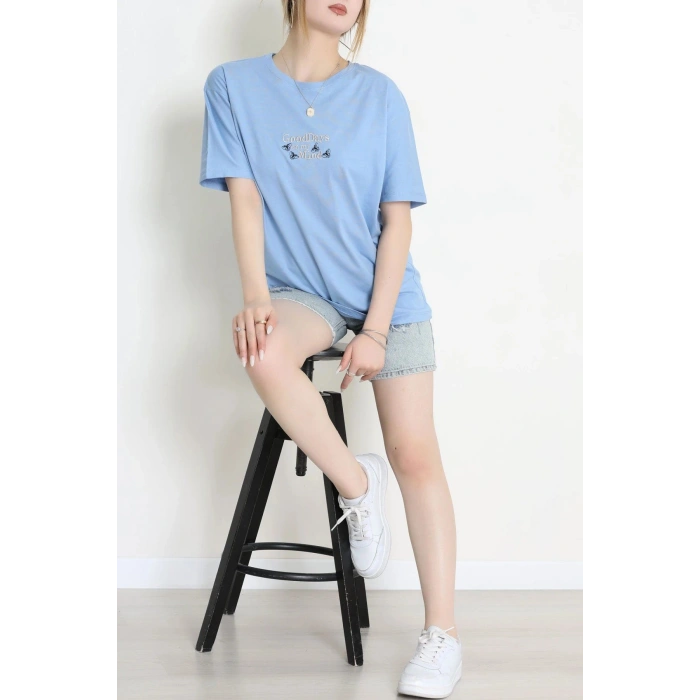 Suprem Nakışlı Oversize Tişört Bebemavi - 31882.1878.