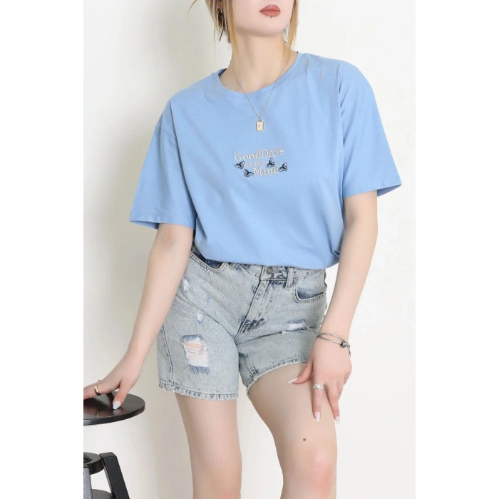 Suprem Nakışlı Oversize Tişört Bebemavi - 31882.1878.