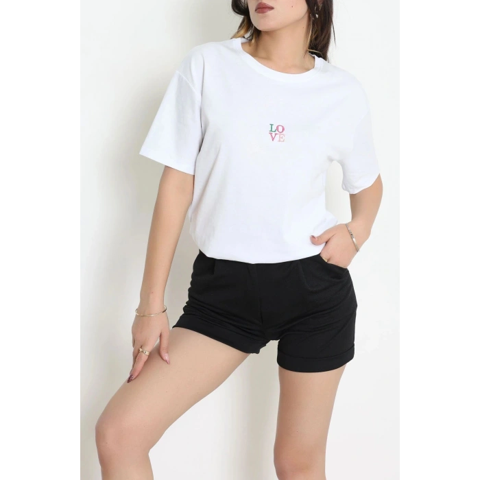 Suprem Nakışlı Oversize Tişört Beyaz - 31879.1878.