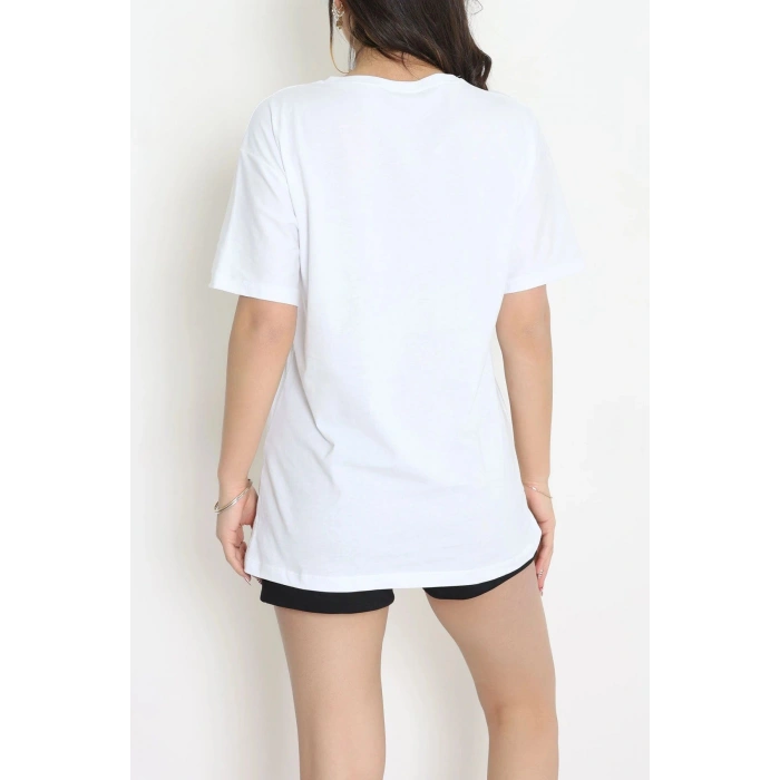 Suprem Nakışlı Oversize Tişört Beyaz - 31879.1878.