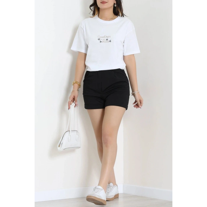 Suprem Nakışlı Oversize Tişört Beyaz - 31882.1878.