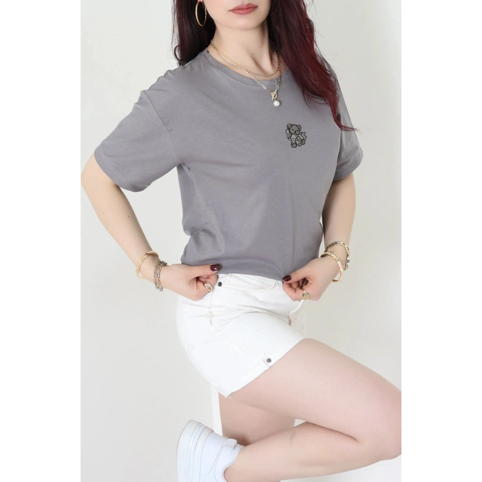Suprem Nakışlı Oversize Tişört Boyalıgri - 31877.1878.
