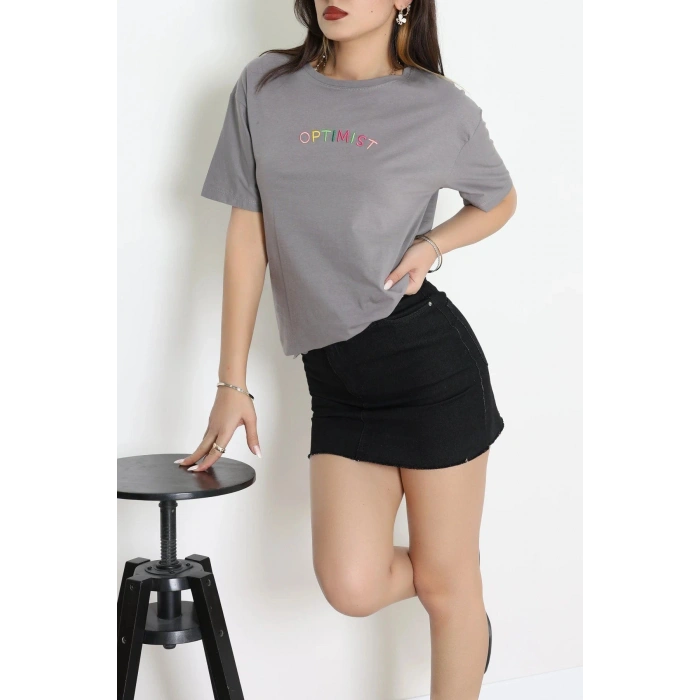 Suprem Nakışlı Oversize Tişört Boyalıgri - 31878.1878.