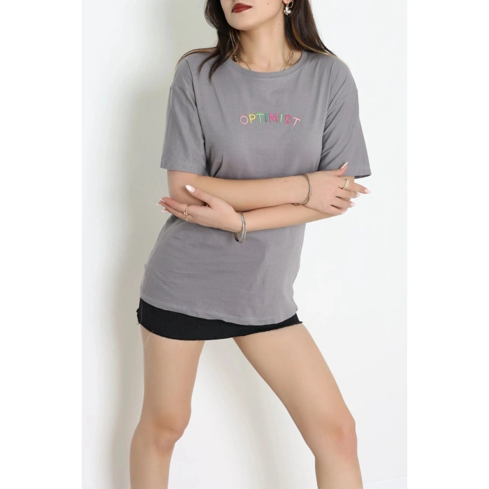 Suprem Nakışlı Oversize Tişört Boyalıgri - 31878.1878.