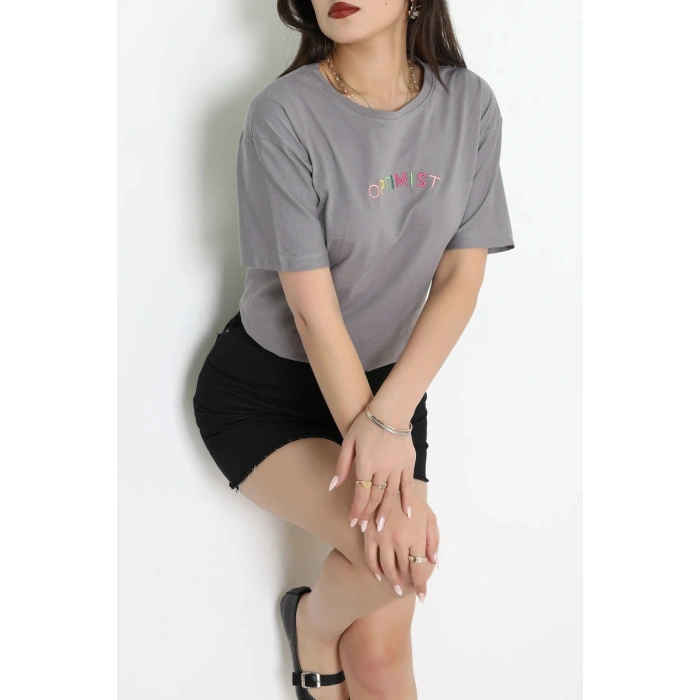 Suprem Nakışlı Oversize Tişört Boyalıgri - 31878.1878.