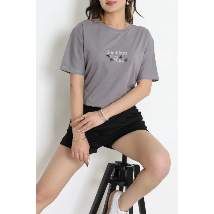 Suprem Nakışlı Oversize Tişört Boyalıgri - 31882.1878.