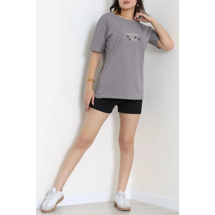 Suprem Nakışlı Oversize Tişört Boyalıgri - 31882.1878.