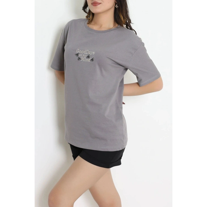 Suprem Nakışlı Oversize Tişört Boyalıgri - 31882.1878.