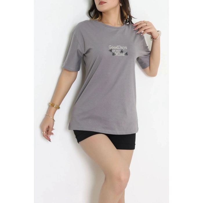 Suprem Nakışlı Oversize Tişört Boyalıgri - 31882.1878.