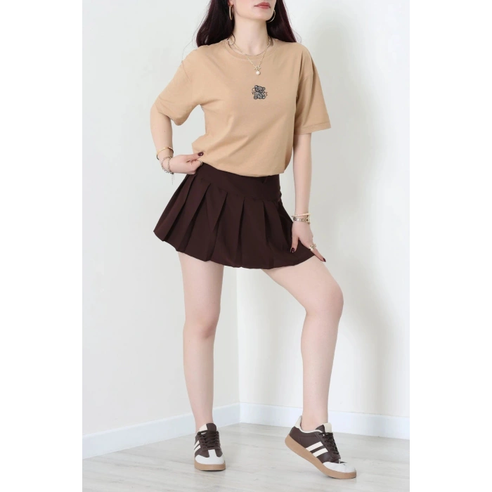 Suprem Nakışlı Oversize Tişört Camel - 31877.1878.