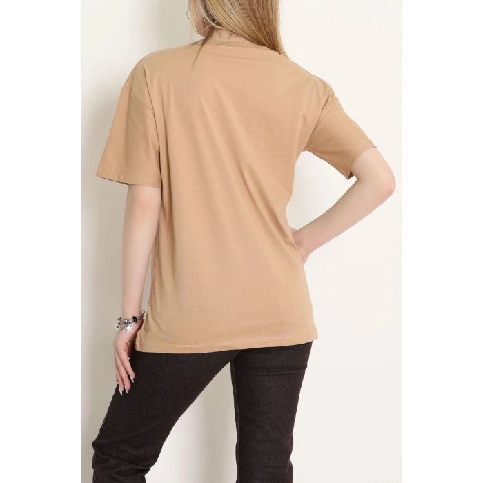 Suprem Nakışlı Oversize Tişört Camel - 31882.1878.